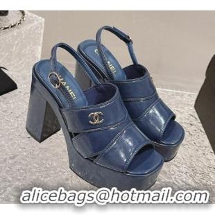 Chanel Patent Calfskin Platform Sandals Blue 126078