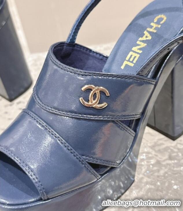 Chanel Patent Calfskin Platform Sandals Blue 126078