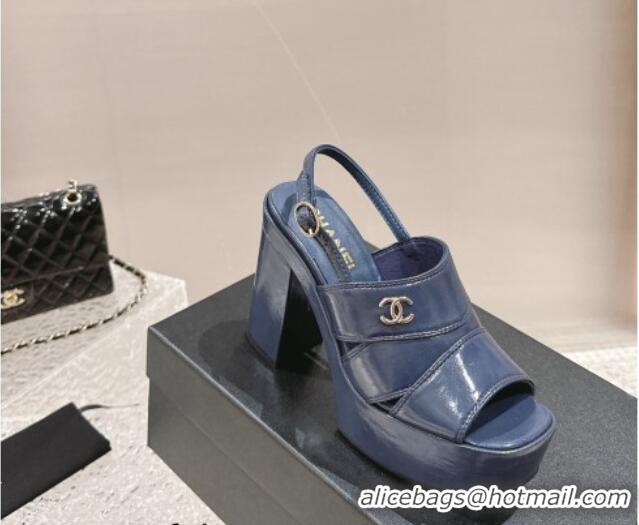 Chanel Patent Calfskin Platform Sandals Blue 126078