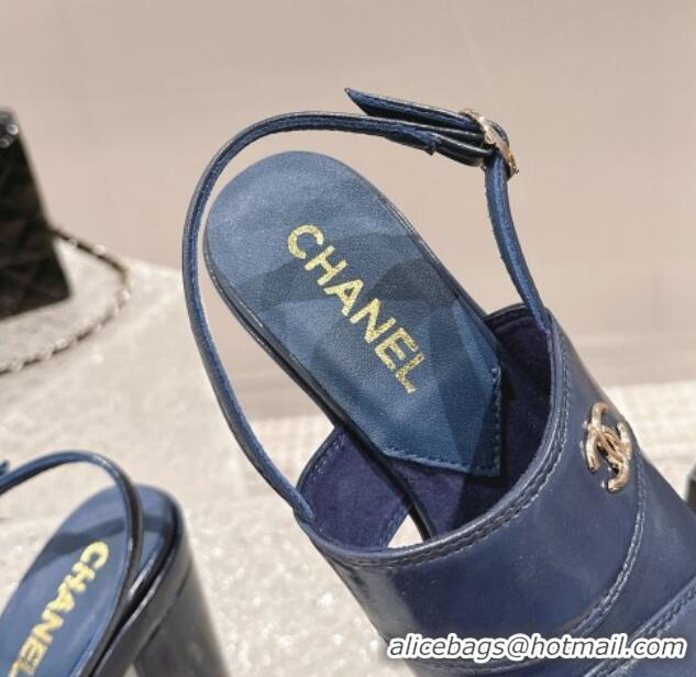 Chanel Patent Calfskin Platform Sandals Blue 126078