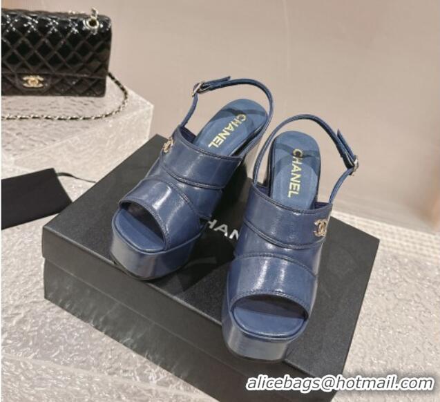 Chanel Patent Calfskin Platform Sandals Blue 126078