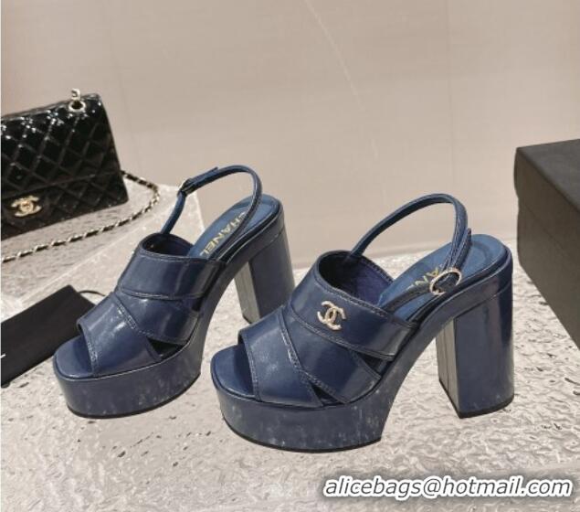 Chanel Patent Calfskin Platform Sandals Blue 126078