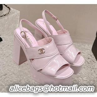 Charming Chanel Patent Calfskin Platform Sandals Light Pink 126079