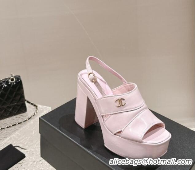 Charming Chanel Patent Calfskin Platform Sandals Light Pink 126079