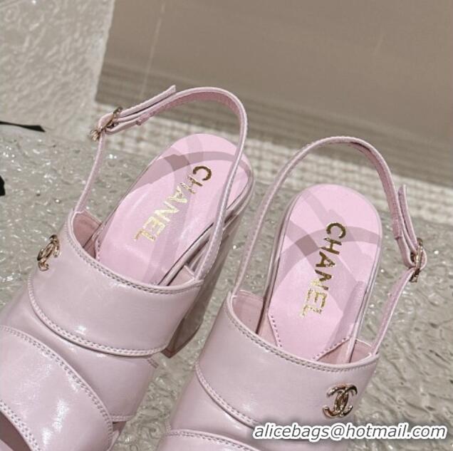 Charming Chanel Patent Calfskin Platform Sandals Light Pink 126079