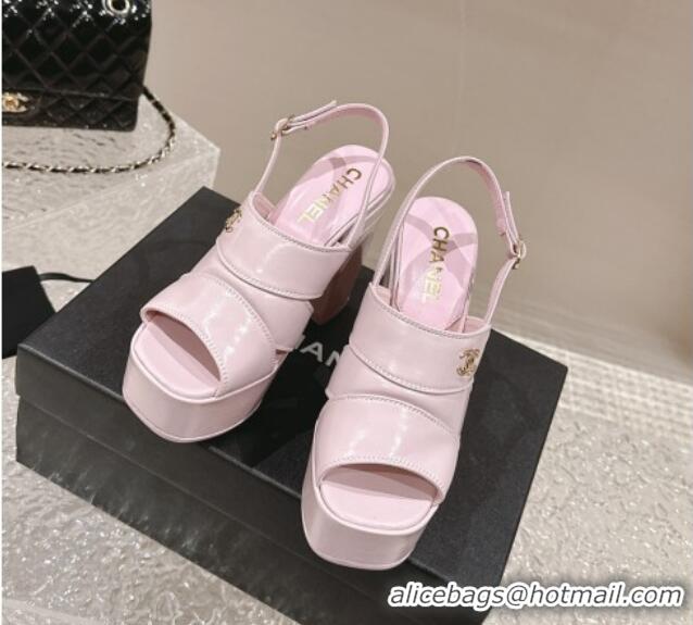 Charming Chanel Patent Calfskin Platform Sandals Light Pink 126079