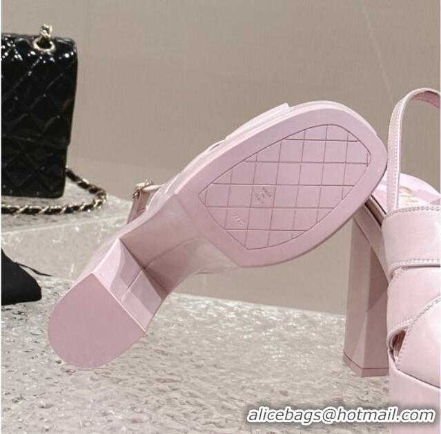 Charming Chanel Patent Calfskin Platform Sandals Light Pink 126079