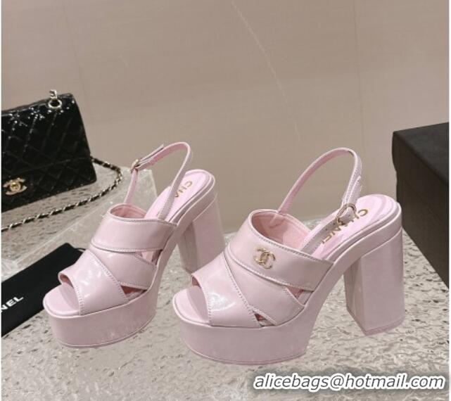 Charming Chanel Patent Calfskin Platform Sandals Light Pink 126079