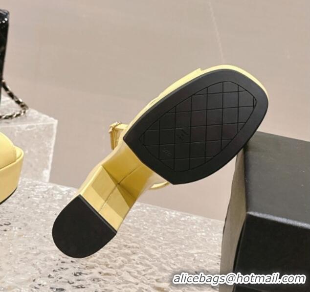 Most Popular Chanel Patent Calfskin Platform Sandals Yellow 126080