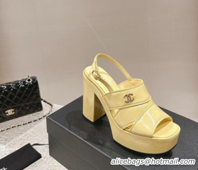 Most Popular Chanel Patent Calfskin Platform Sandals Yellow 126080