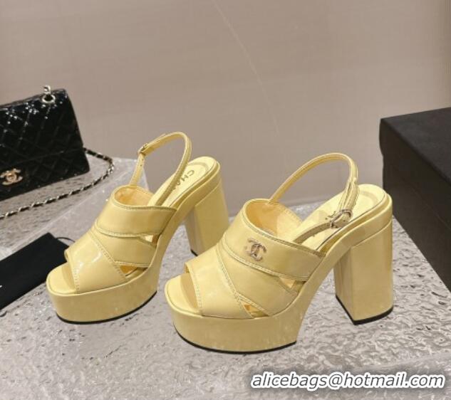 Most Popular Chanel Patent Calfskin Platform Sandals Yellow 126080