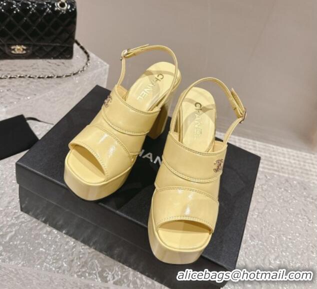 Most Popular Chanel Patent Calfskin Platform Sandals Yellow 126080