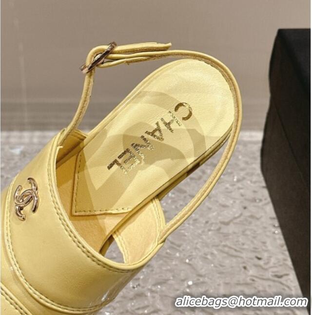 Most Popular Chanel Patent Calfskin Platform Sandals Yellow 126080