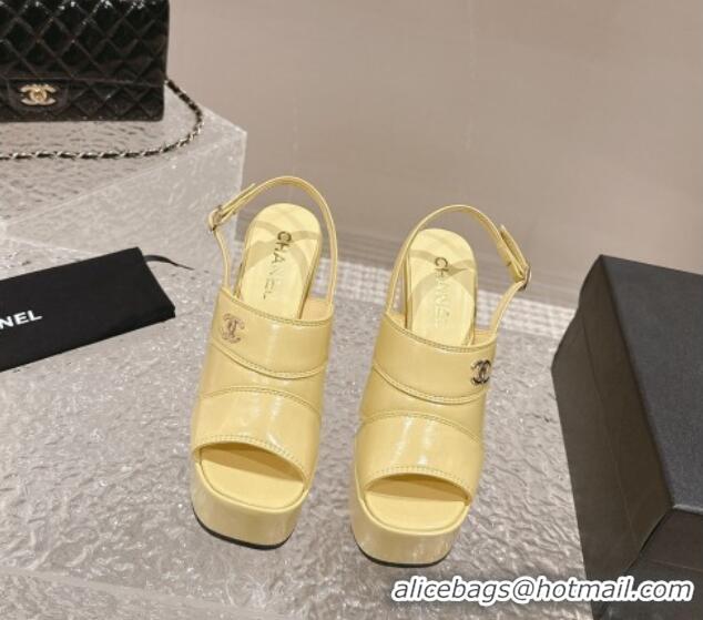 Most Popular Chanel Patent Calfskin Platform Sandals Yellow 126080