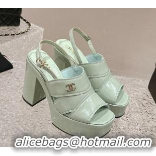 Big Discount Chanel Patent Calfskin Platform Sandals Light Green 126081