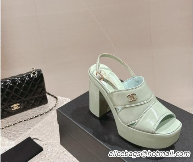 Big Discount Chanel Patent Calfskin Platform Sandals Light Green 126081