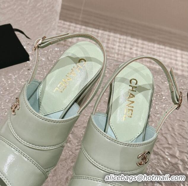 Big Discount Chanel Patent Calfskin Platform Sandals Light Green 126081