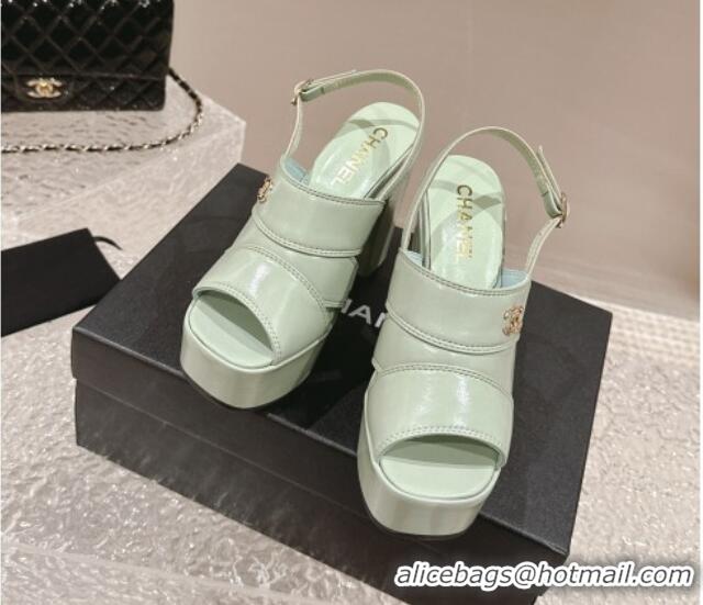 Big Discount Chanel Patent Calfskin Platform Sandals Light Green 126081