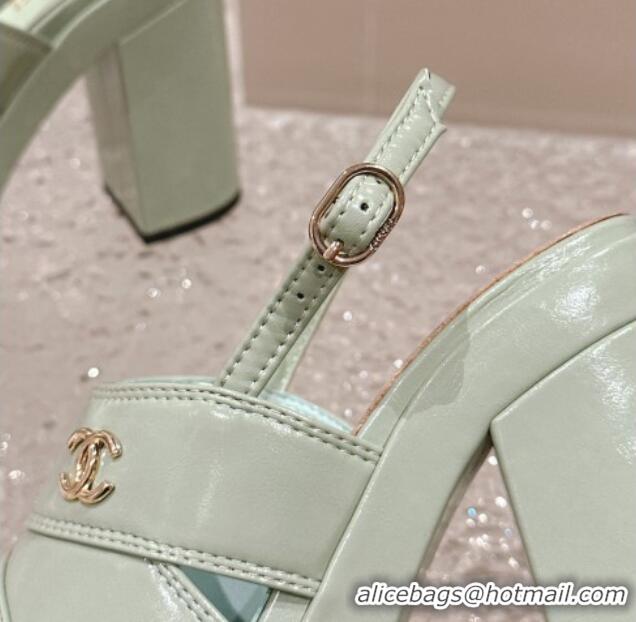 Big Discount Chanel Patent Calfskin Platform Sandals Light Green 126081