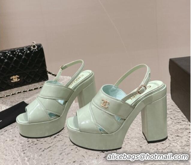 Big Discount Chanel Patent Calfskin Platform Sandals Light Green 126081