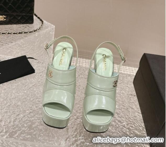 Big Discount Chanel Patent Calfskin Platform Sandals Light Green 126081