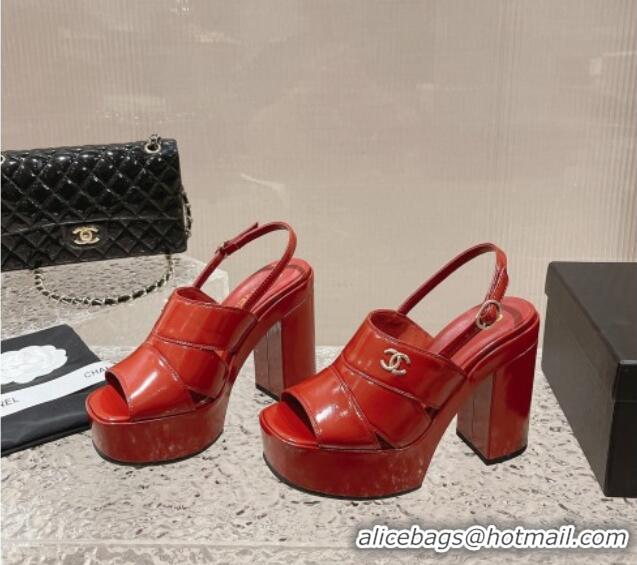 Classic Hot Chanel Patent Calfskin Platform Sandals Red 126082