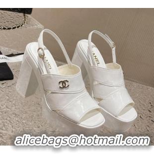 Buy Discount Chanel Patent Calfskin Platform Sandals White 126083