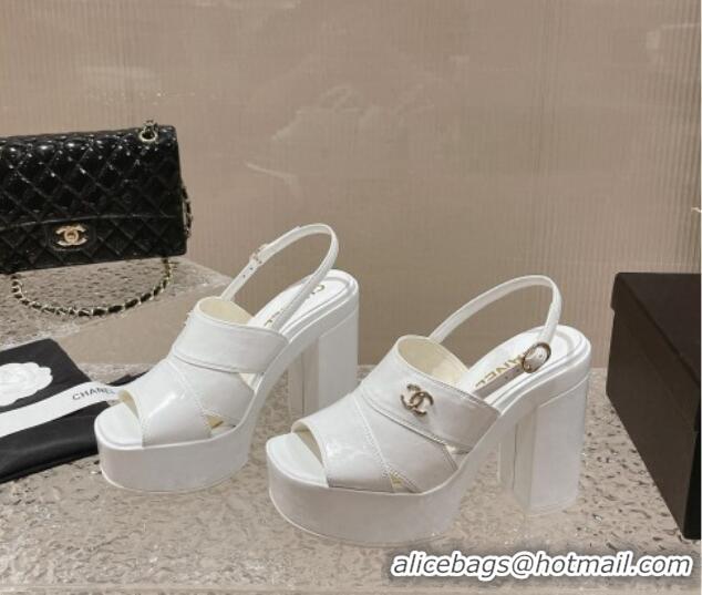 Buy Discount Chanel Patent Calfskin Platform Sandals White 126083