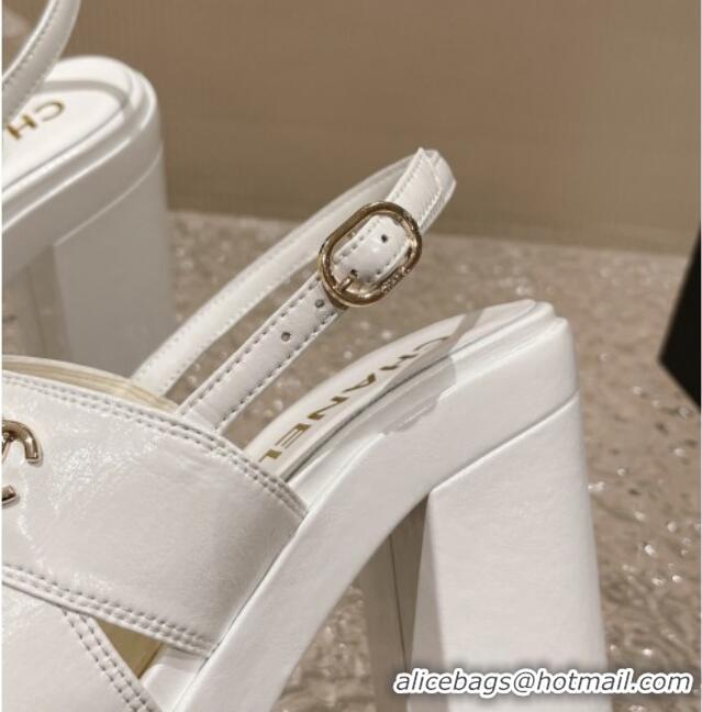 Buy Discount Chanel Patent Calfskin Platform Sandals White 126083