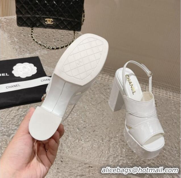 Buy Discount Chanel Patent Calfskin Platform Sandals White 126083