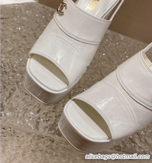 Buy Discount Chanel Patent Calfskin Platform Sandals White 126083