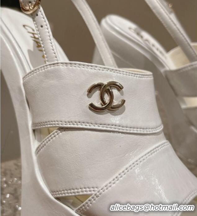 Buy Discount Chanel Patent Calfskin Platform Sandals White 126083