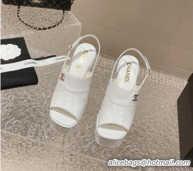 Buy Discount Chanel Patent Calfskin Platform Sandals White 126083