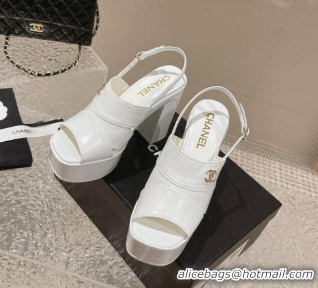 Buy Discount Chanel Patent Calfskin Platform Sandals White 126083