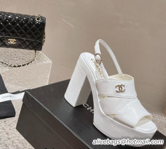 Buy Discount Chanel Patent Calfskin Platform Sandals White 126083