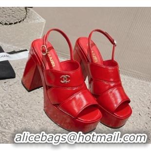 Good Quality Chanel Patent Calfskin Platform Sandals Bright Red 126084