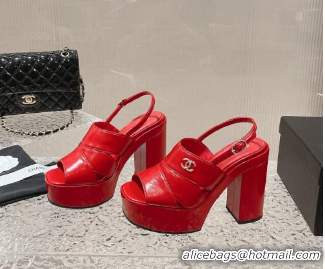 Good Quality Chanel Patent Calfskin Platform Sandals Bright Red 126084