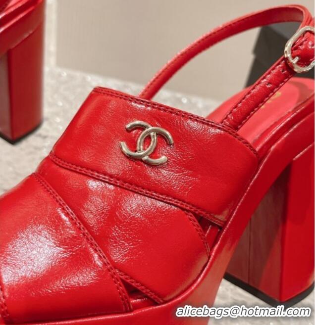 Good Quality Chanel Patent Calfskin Platform Sandals Bright Red 126084