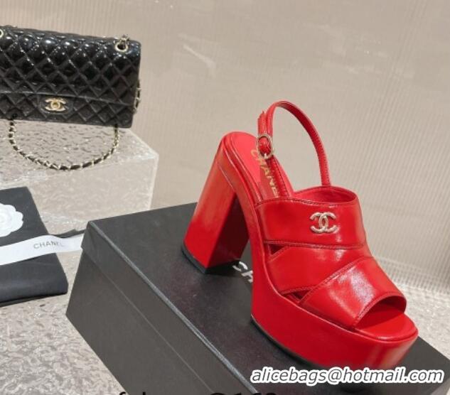 Good Quality Chanel Patent Calfskin Platform Sandals Bright Red 126084