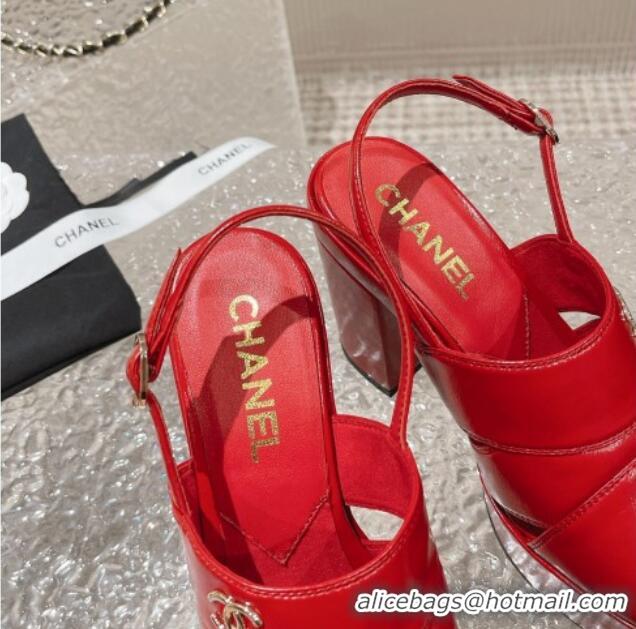 Good Quality Chanel Patent Calfskin Platform Sandals Bright Red 126084