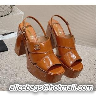 Perfect Chanel Patent Calfskin Platform Sandals Brown 0126085