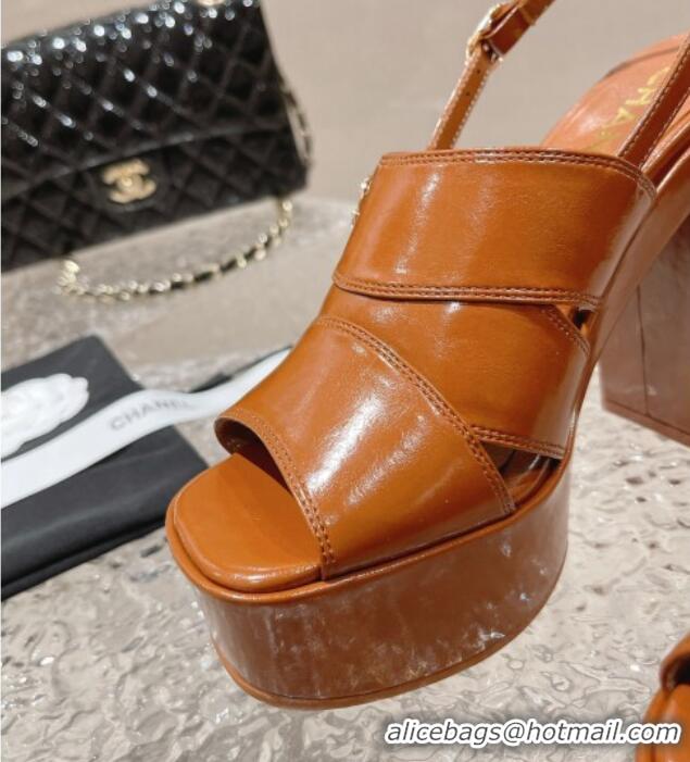 Perfect Chanel Patent Calfskin Platform Sandals Brown 0126085