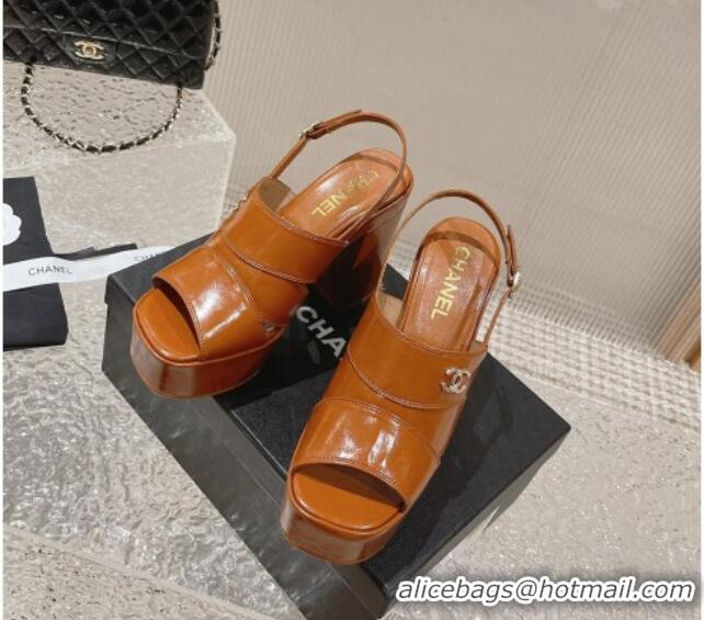 Perfect Chanel Patent Calfskin Platform Sandals Brown 0126085