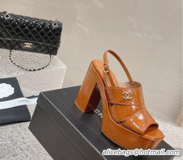 Perfect Chanel Patent Calfskin Platform Sandals Brown 0126085