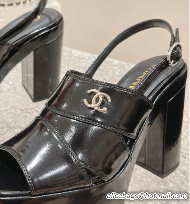 Pretty Style Chanel Patent Calfskin Platform Sandals Black 126086