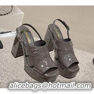 Classic Hot Chanel Patent Calfskin Platform Sandals Grey 126087