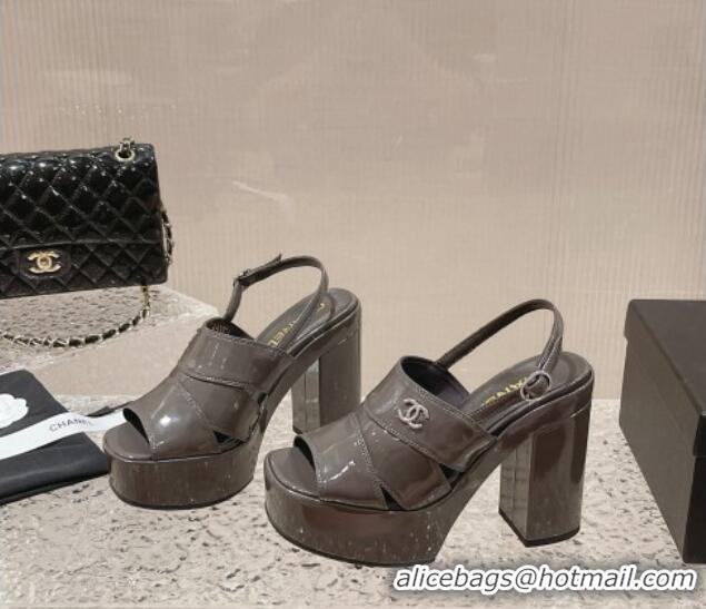 Classic Hot Chanel Patent Calfskin Platform Sandals Grey 126087