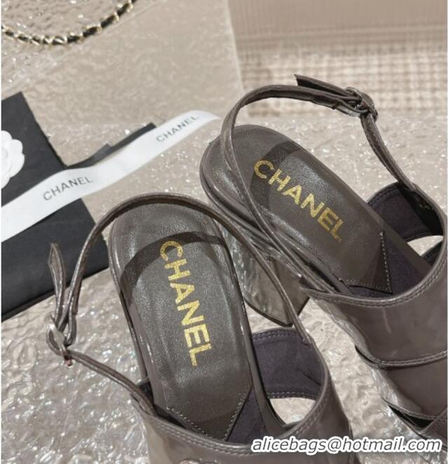 Classic Hot Chanel Patent Calfskin Platform Sandals Grey 126087