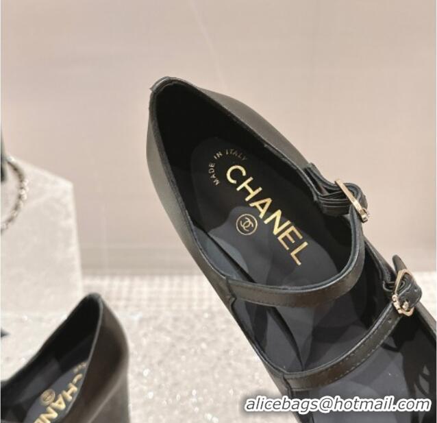 Luxurious Chanel Calfskin Double Strap Mary Janes Pumps Black 126089