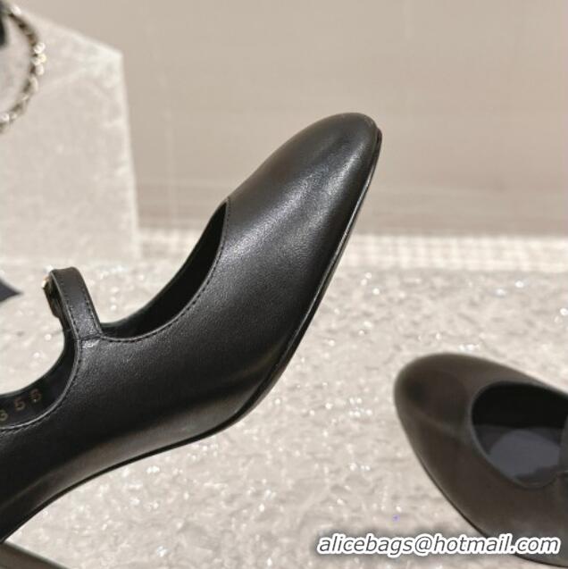 Luxurious Chanel Calfskin Double Strap Mary Janes Pumps Black 126089